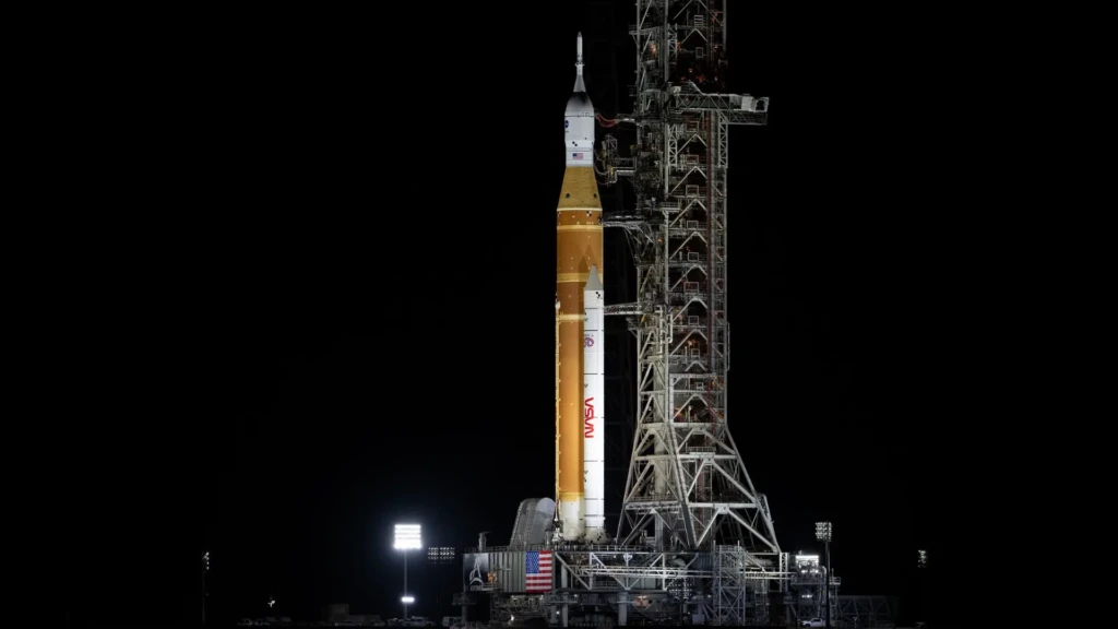 NASA's SLS rocket at Launch Pad 39B.