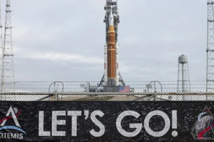 NASA's SLS rocket at launch pad.
