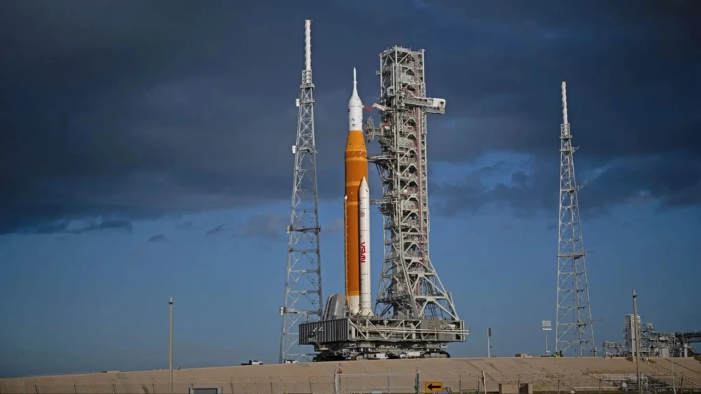 NASA's SLS rocket at the launch pad.