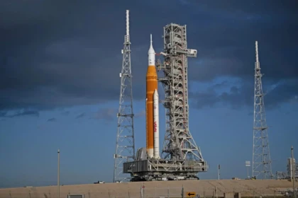 NASA's SLS rocket at the launch pad.