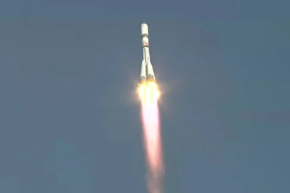 Russia's Soyuz rocket ascending to space.