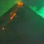 Meteor over Mayon volcano