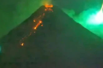 Meteor over Mayon volcano